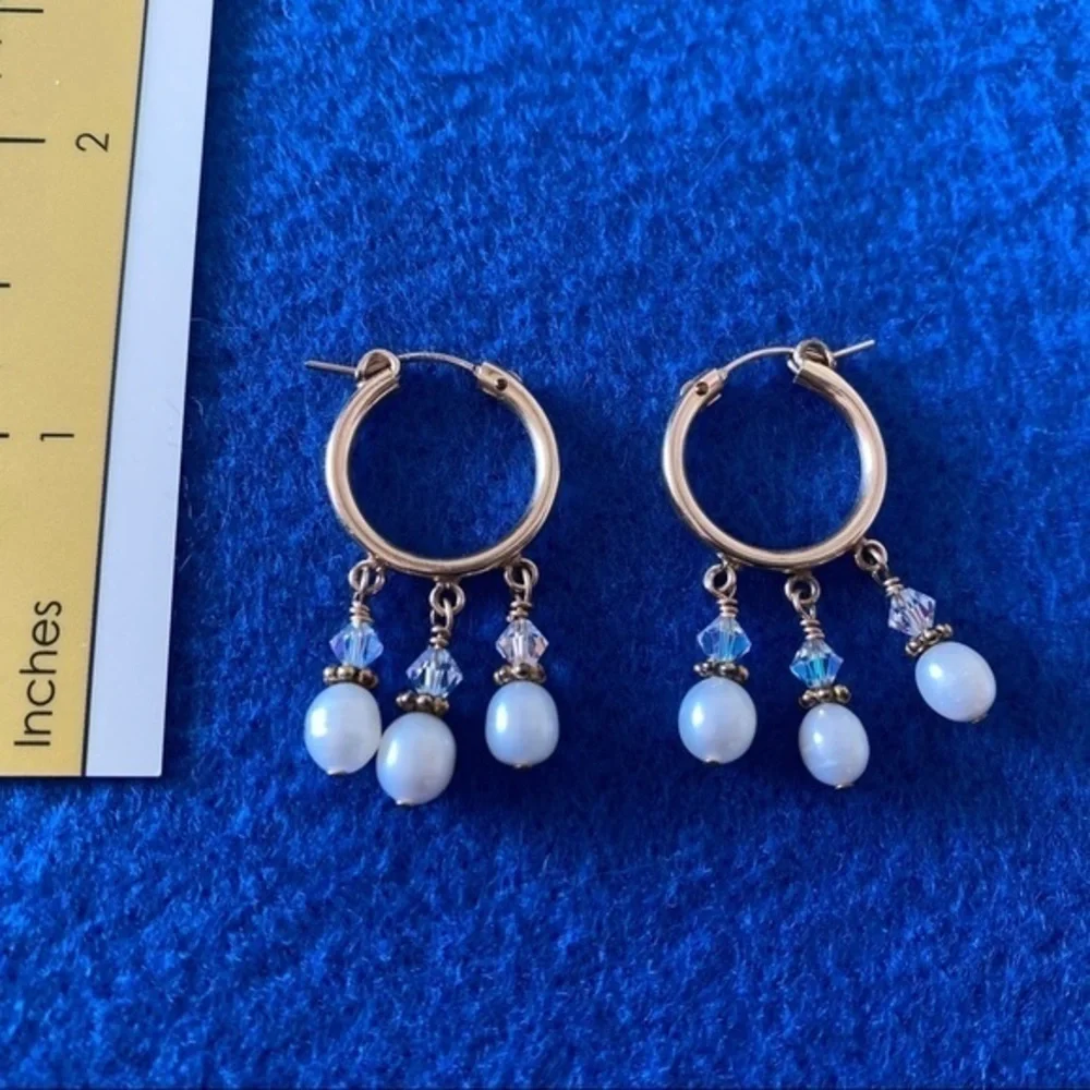 Sundance 14k Yellow Gold Freshwater Pearl Drop Huggie Hoop Tassel Earring…